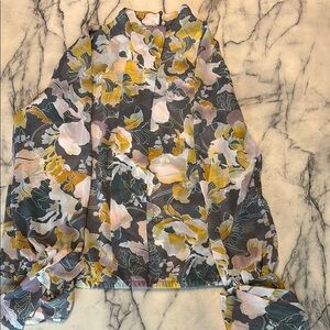 New York & Company Asymmetrical Yellow and Black Long Sleeve Blouse